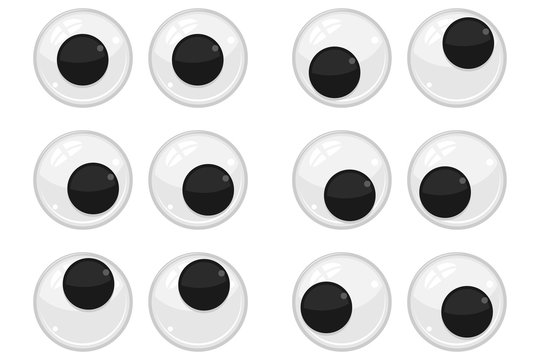 Plastic eyes for toys, dolls. Eyeballs vector cartoon set isolated on white background.
