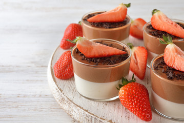 Double layer dessert with chocolate and vanilla