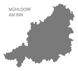 Muehldorf am Inn grey county map of Bavaria Germany