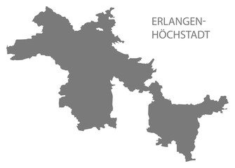 Fototapeta na wymiar Erlangen-Hoechstadt grey county map of Bavaria Germany