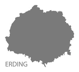 Erding grey county map of Bavaria Germany