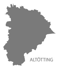 Altoetting grey county map of Bavaria Germany