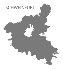 Schweinfurt grey county map of Bavaria Germany