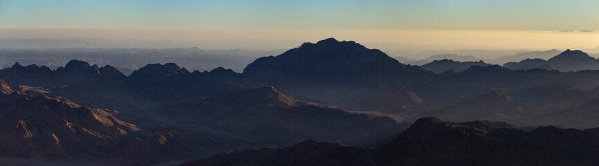 Obraz na płótnie Canvas Egypt. Mount Sinai in the morning at sunrise. (Mount Horeb, Gabal Musa, Moses Mount). Pilgrimage place and famous touristic destination.