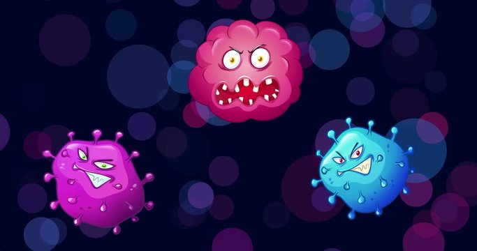 A funny video of animated cartoon germs with an abstract background.