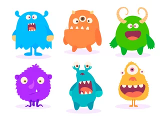 Fotobehang Monster Cartoon Monsters ingesteld voor Halloween. Vector set cartoon monsters geïsoleerd. Ontwerp voor print, feestdecoratie, t-shirt, illustratie, logo, embleem of sticker