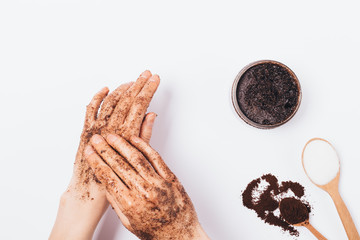 Close-up young woman apply cosmetic