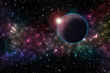 Obraz na płótnie Canvas Planet on starry sky, outer space. Sound of cosmic radiation the background hiss of the universe