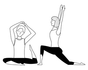 couple yoga poses black and white