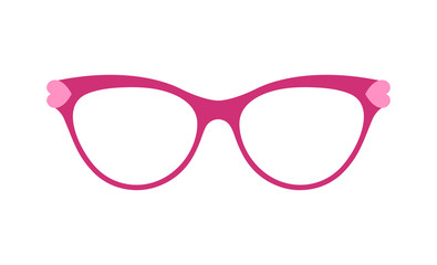 Fototapeta premium Glasses with heart vector. Women's sunglasses, women's accessory. Accessory Art collection cool flat design. Elegant spectacles white background