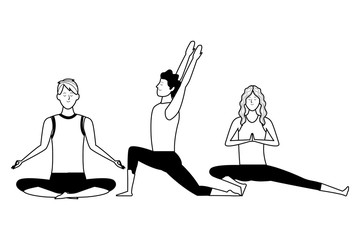 people yoga poses black and white