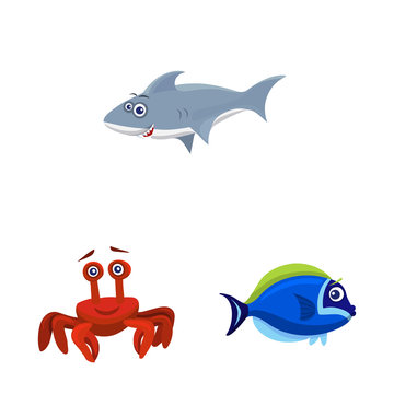 Vector illustration of sea and animal symbol. Collection of sea and marine stock symbol for web.