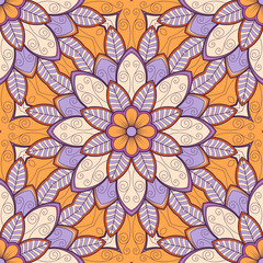 Decorative colorful ethnic seamless pattern for fabric or wrapping in oriental style. Hand drawn illustration
