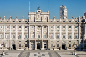 Fototapeta na wymiar view of the courtyard of the Armory and the Royal Palace of Madrid, from the cathedral of Almudena. In Madrid. Spain