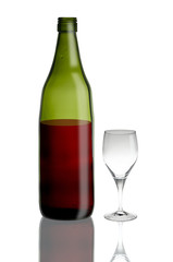 illustration with wine bottle and glass cup isolated on white background.	 (The bottle and glass are real, but the wine is painted)	