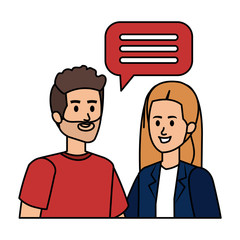 young couple with speech bubble