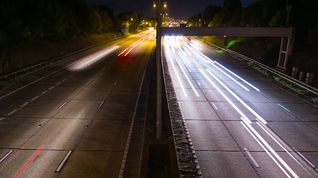 Time Lapse of Cars Traffic on London Orbital motorway M25 at Night