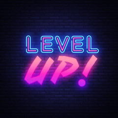 Level UP neon sign vector. Gaming Design template neon sign, light banner, neon signboard, nightly bright advertising, light inscription. Vector illustration