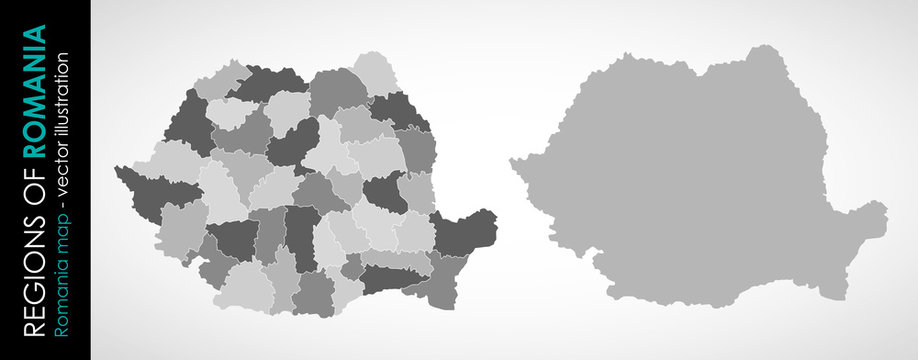 Vector map of Romania and regions GRAY 