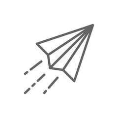 Vector paper plane, origami airplane line icon.