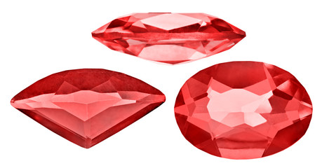 three rubies isolated on whitу