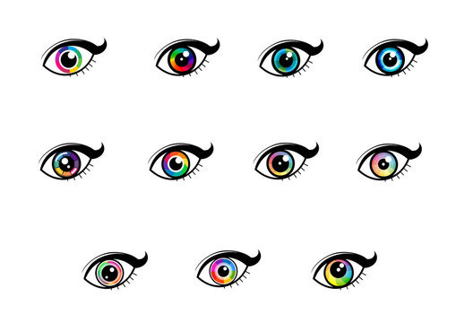 Eyes icon set- eye symbol. colorful flat woman eye sign vector