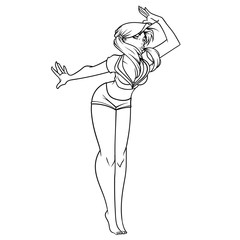 Amazing outline of a beautiful woman saluting, cartoon style