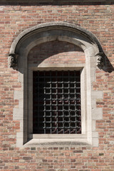window of Cathedral Sint Salvators in historical town Bruges, Brugge, Belgium