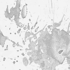 Silver, gray wet abstract paint leaks and splashes texture on white watercolor paper background. Natural organic shapes and design.