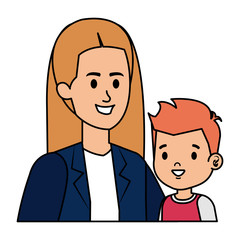 young mother with little son characters