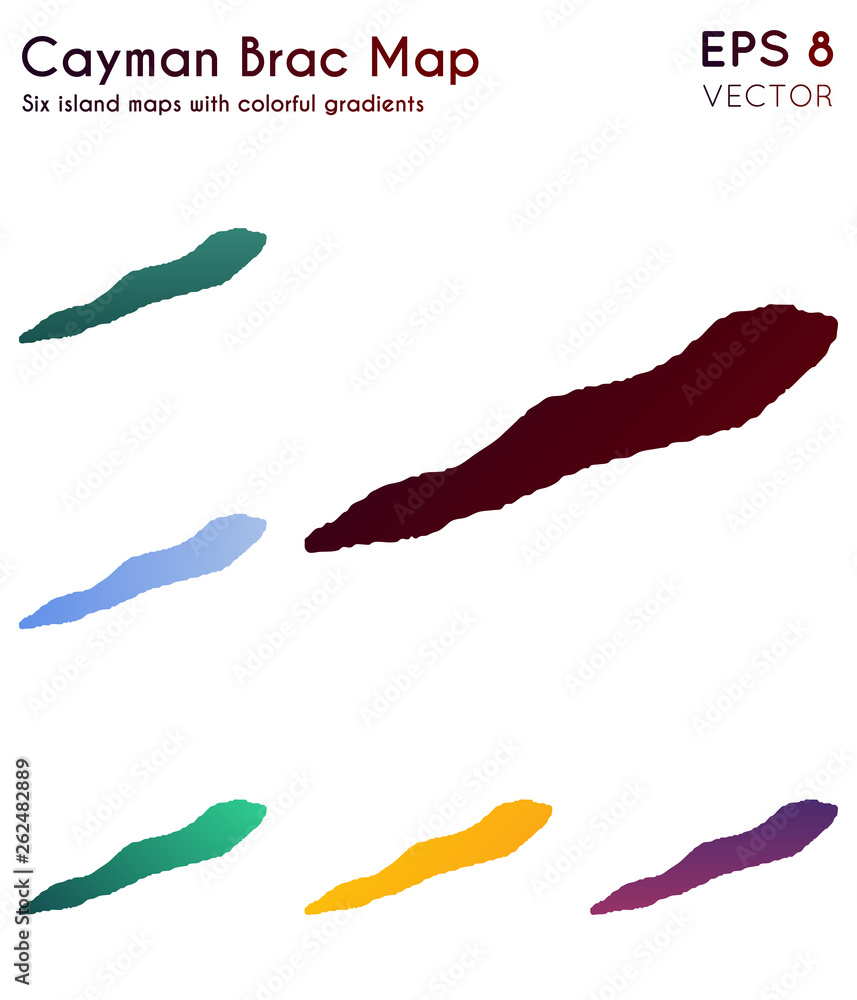 Poster map of cayman brac with beautiful gradients. appealing set of cayman brac maps. comely vector illust