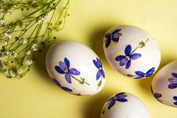 Decorated Easter eggs on colorful background