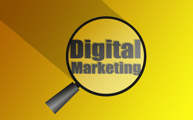 Digital marketing word with magnifying glass