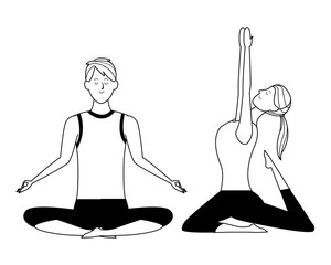 couple yoga poses black and white