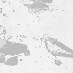 Silver, gray wet abstract paint leaks and splashes texture on white watercolor paper background. Natural organic shapes and design.