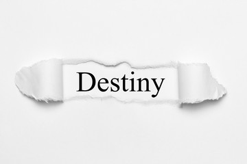 Destiny on white torn paper