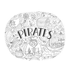 Vector Pirates set in freehand style illustration