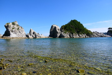 Fototapeta na wymiar 三陸復興国立公園、浄土ヶ浜。宮古　岩手　日本。９月下旬。