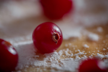 Frozen cranberries in sugar powder close up