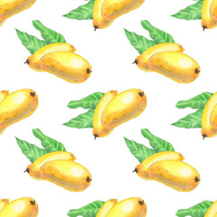 Mango fruits with leaves seamless pattern