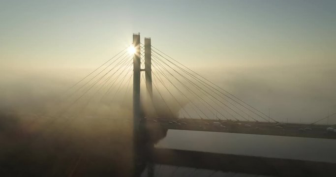 Drone footage of Siekierkowski bridge in Warsaw.