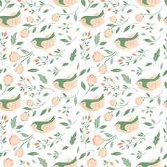 Vecrot hand drawn floral design with birds