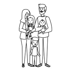 parents couple with kids characters