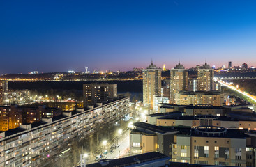 aerial view to night city Kiev -capital of Ukraine