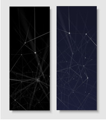 Blue and black abstract communication banners with network pattern.