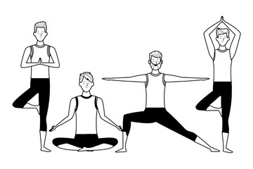 men yoga poses black and white
