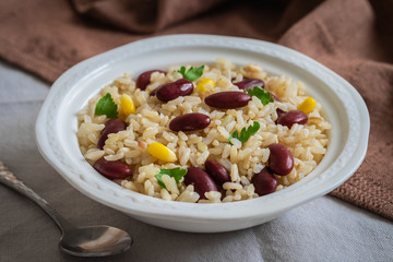 Rice with red beans in bowl