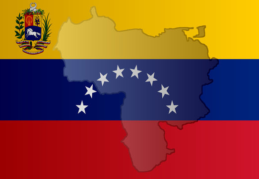 Graphic illustration of a Venezuelan flag with a contour of its borders