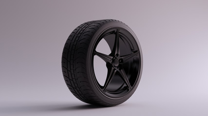 Black Alloy Rim Wheel 5 Spokes Open Wheel Design with Racing Tyre 3d illustration 3d render