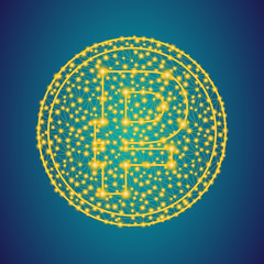 gold ruble money icon sign on polygonal low poly plexus line and dots coin background, precious metal online trading, investment in future concept, stock vector illustration clip art